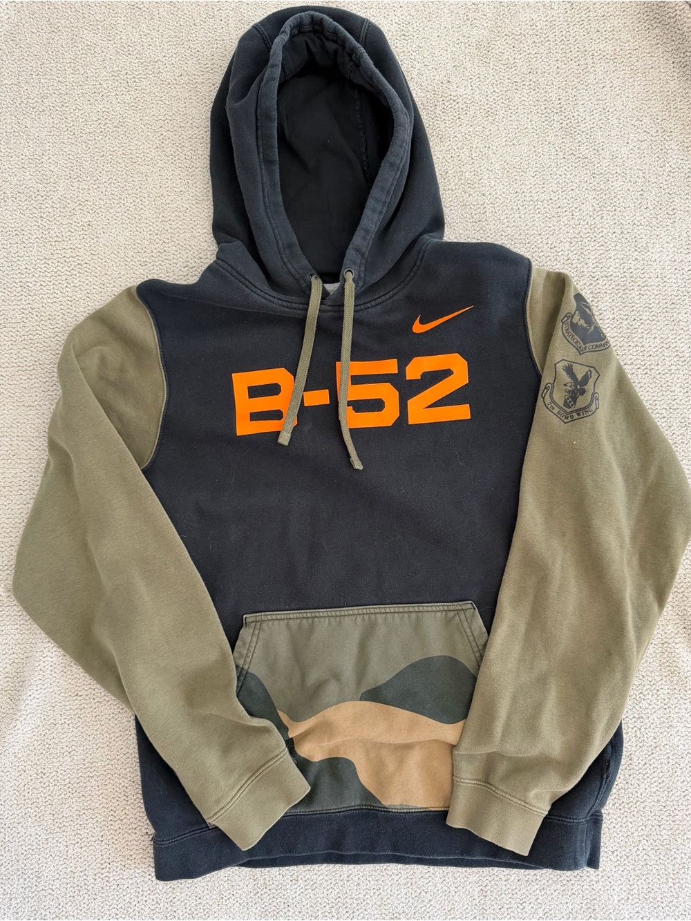 Nike Black & Olive B-52 Crewneck Hoodie with Orange Logo
